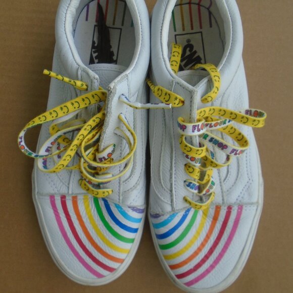 Vans Old Skool Flour Shop Rainbow Leather Sneekers Womens Size 7.5 White - Picture 2 of 3